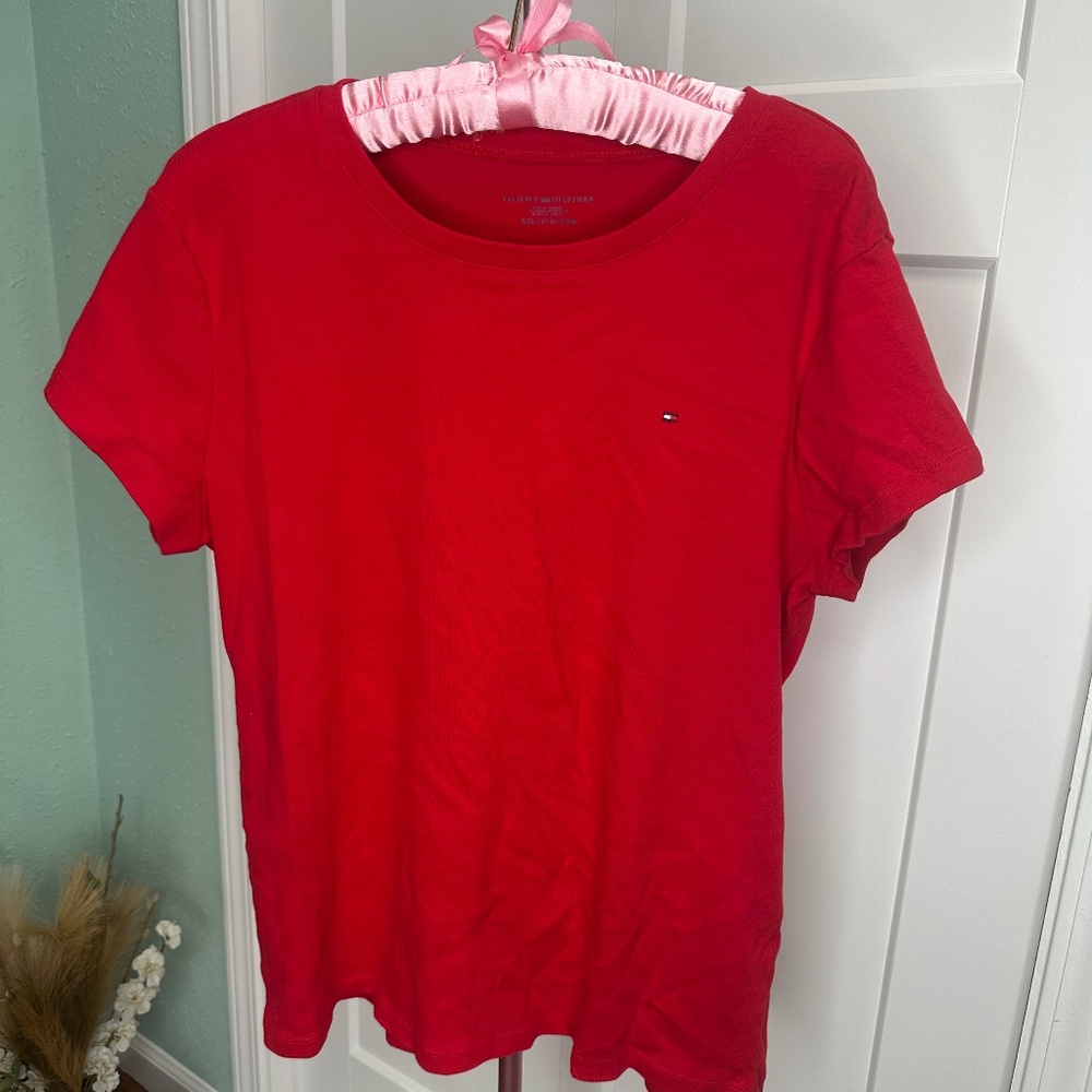 Tommy Hilfiger red short sleeve xxl basic shirt holiday womens